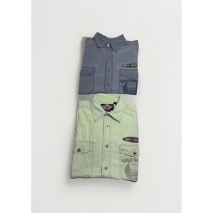 2)‎ Harley-Davidson Logo Shirts Men's L Button Down Metal Buttons 1-Blue 1-Green